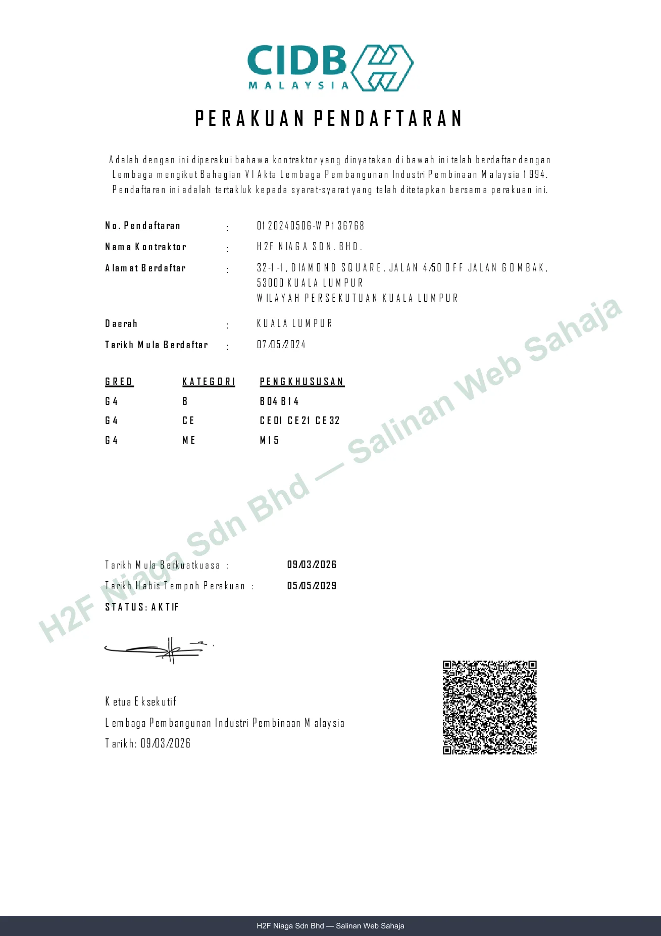 Perakuan Pendaftaran CIDB (PP)